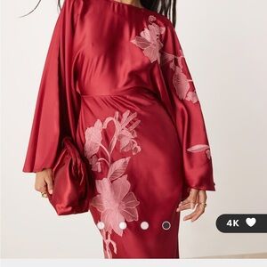 Elegant Red Dress with Floral Embroidery